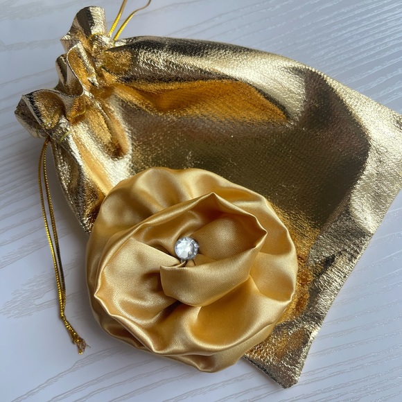 Gold Satin Flower Hair Clip With Rhinestone, Satin Flowers, Hair Clips - Picture 1 of 5